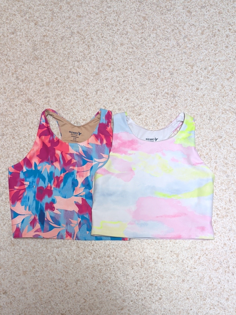Old Navy Girls' Pink & Blue Floral + Pastel Tie-Dye Active Tops